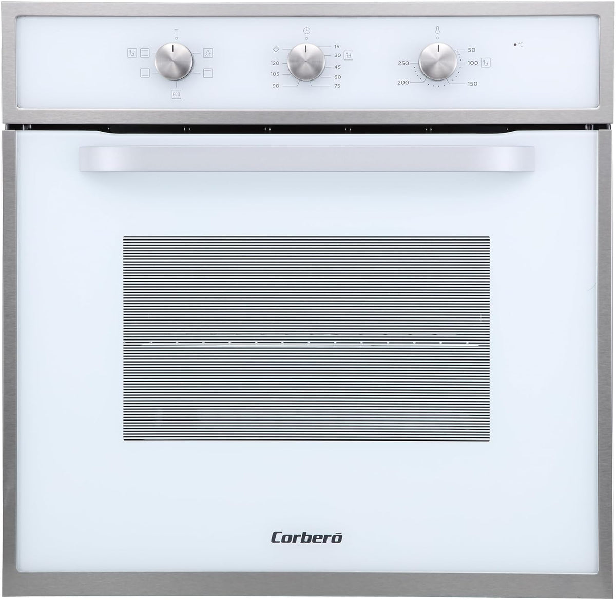 Corberó - Horno convección 70L | CCHM603W | 60x60x58 cm |Convencional con 4 Programas | Luz Interior | Limpieza Hidrólisis | Puerta Doble Cristal | 2100W | Blanco perfil Inox