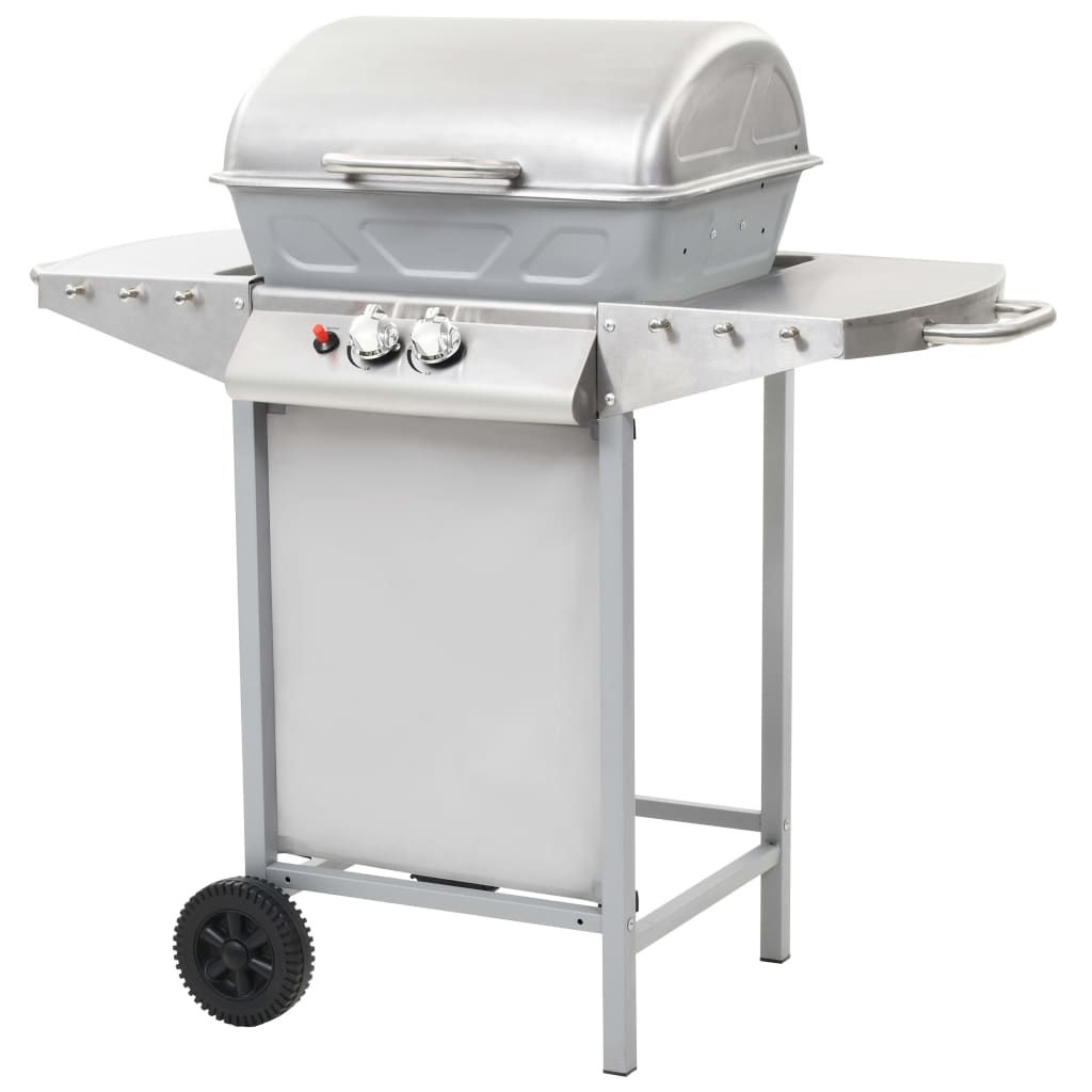 Barbacoa Portátil De Gas Con 2 Zonas Plateada Acero Inoxidable Vidaxl