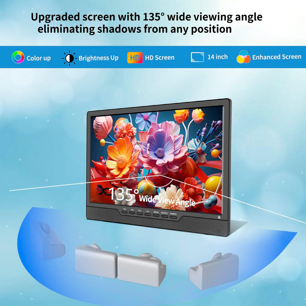 KCR Televisión, TV de 12 V con sintonizador digital DVB-T2, HDMI, USB, control remoto, portátil para dormitorio, cocina, caravana, 14 pulgadas, color negro