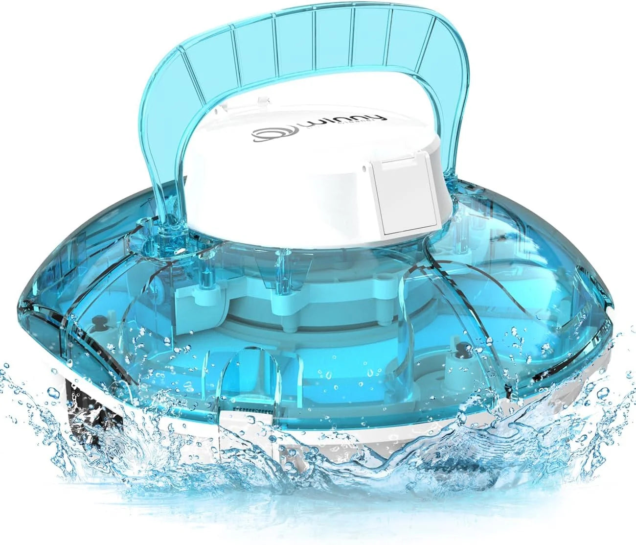 WINNY POOL CLEANER Winny 200 Limpiafondos Piscina, Inalámbrico Robot Limpiafondos Piscina, 75Min Autonomía, Piscinas Desmontables 60m², Doble Filtración, Estacionamiento Auto(Transparente Azul-Blanco)