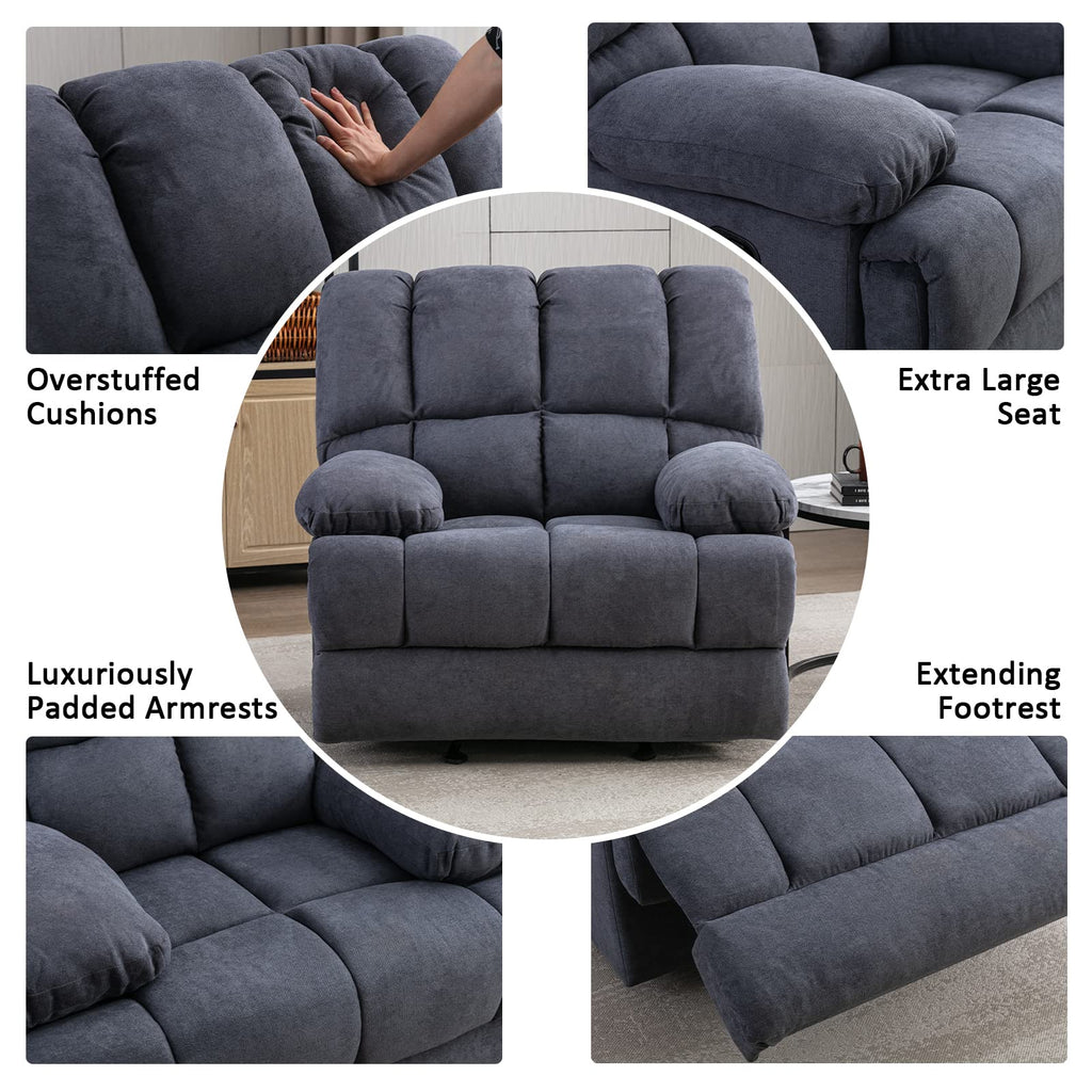 2025 Sillón mecedor sobredimensionado, sillón reclinable manual simple, sillón tapizado acolchonado, sillón mecedor para sala, asiento de teatro talla grande, gris