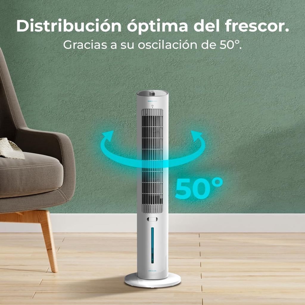 Cecotec Climatizador Evaporativo EnergySilence 2000 SkyCool. 60W, Depósito de 3L, Compatible con Aceites esenciales, 3 Velocidades, Oscilación de 50º, Asa en la Parte superior