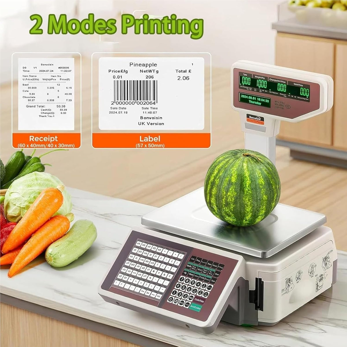 Bascula Comercial Con Ticket, Báscula Digital Comercial Con Impresora De Etiquetas Para La Industria Minorista Y Alimentaria, Balanza Digital Profesional Para Hostelería, Bollería, Frutería