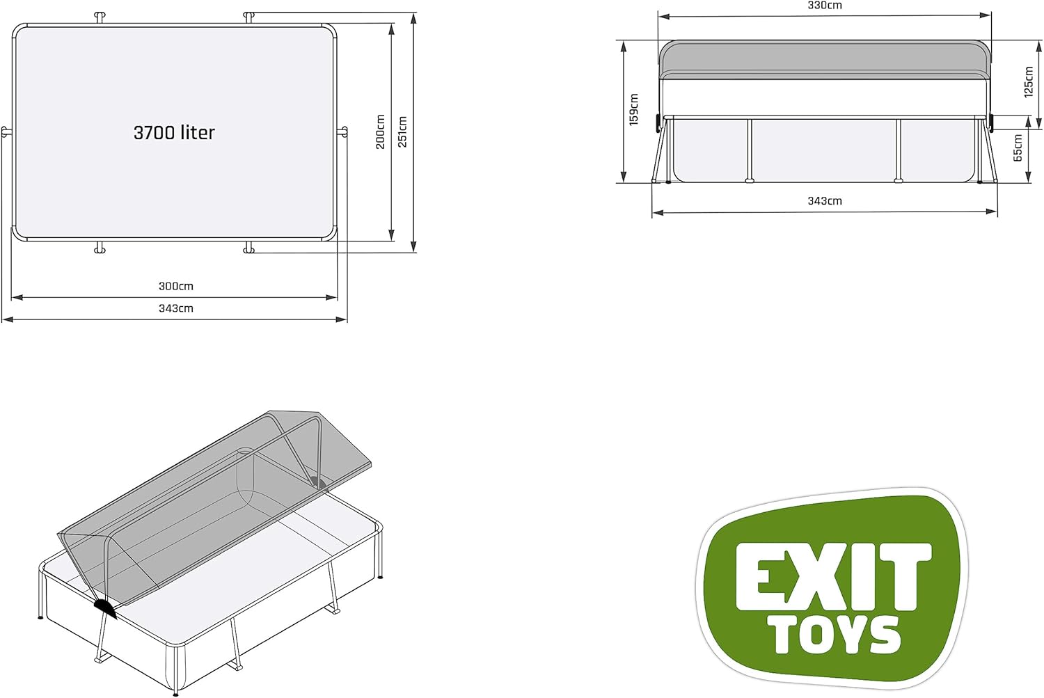 EXIT Toys Holzpool mit Solardach - 300x200x65cm - Kompakter rechteckiger Rahmenpool mit Kartuschenfilterpumpe - Optimaler UV-Schutz - Einfacher Zugang - Einzigartiges Design - Braun
