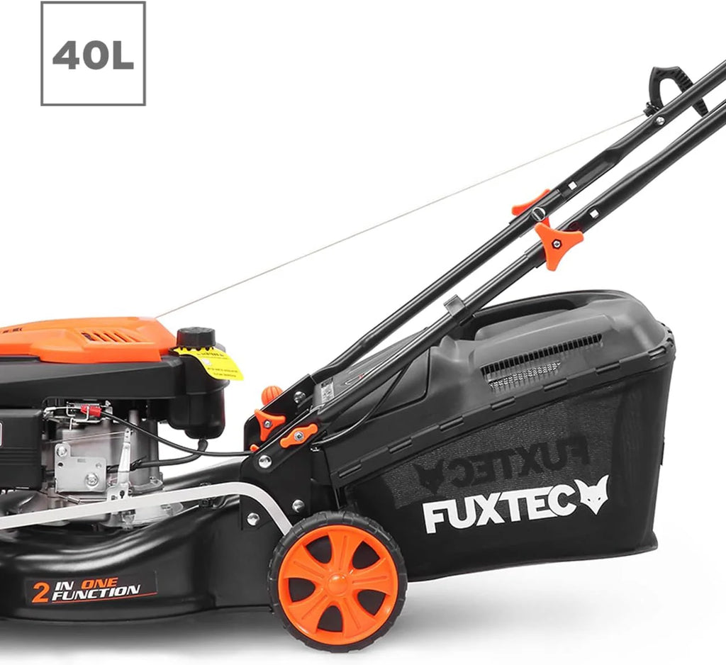 Cortacésped de Gasolina FUXTEC FX-RM4646ECO 46cm de Anchura de Corte - Potente Motor de Gasolina de 146cc Easy Clean 3en1 2,6KW Mulching recogedor de Hierba 50L