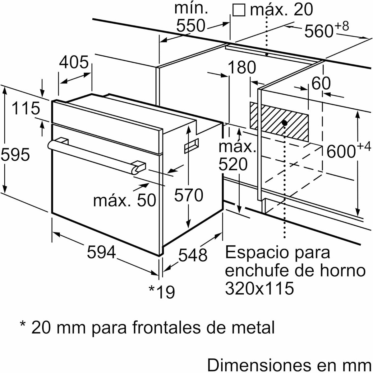 Balay Horno Multifunción, 60 cm de ancho, Control Comfort, Precalentamiento Rápido, 7 funciones, Negro/Acero inoxidable, 3HB2030X0