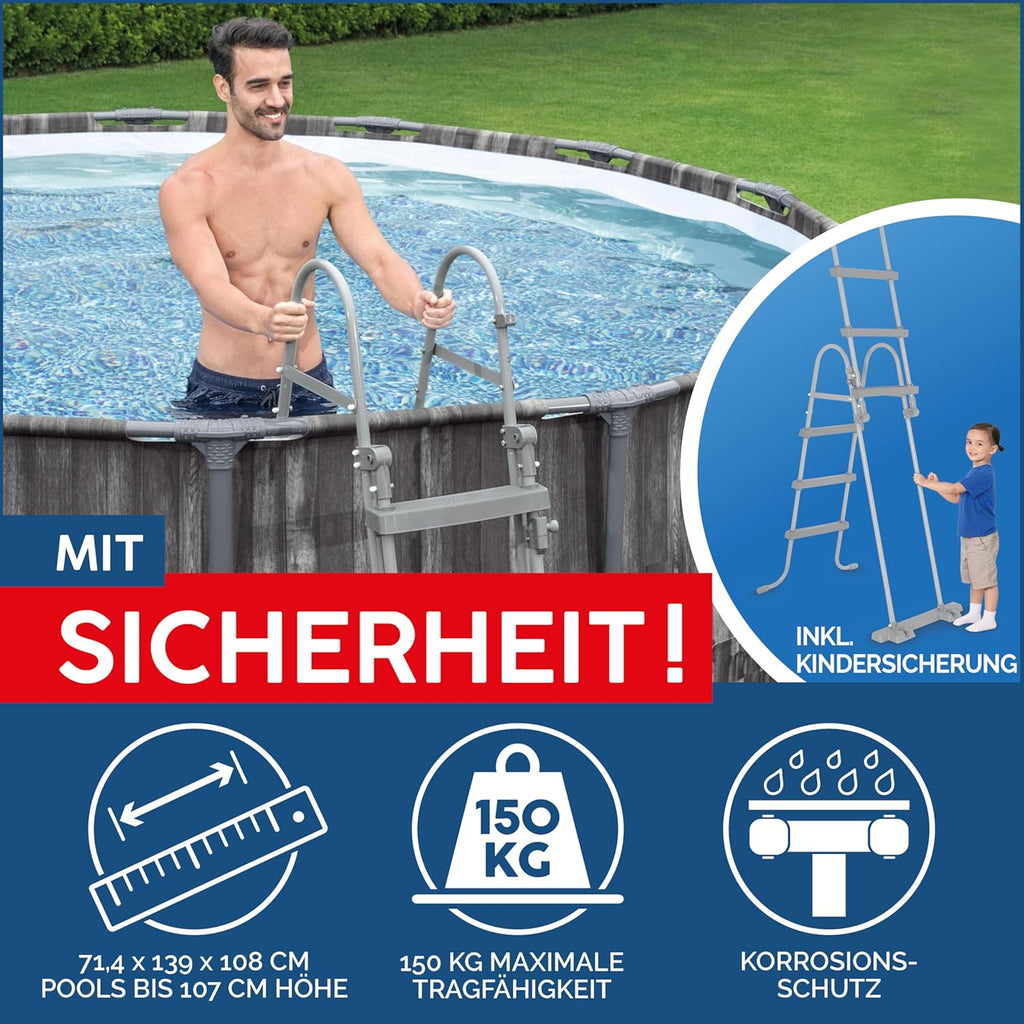 Bestway Steel Pro MAX Frame Pool – Rund (366 x 100 cm, inkl. Filterpumpe, Holzoptik)