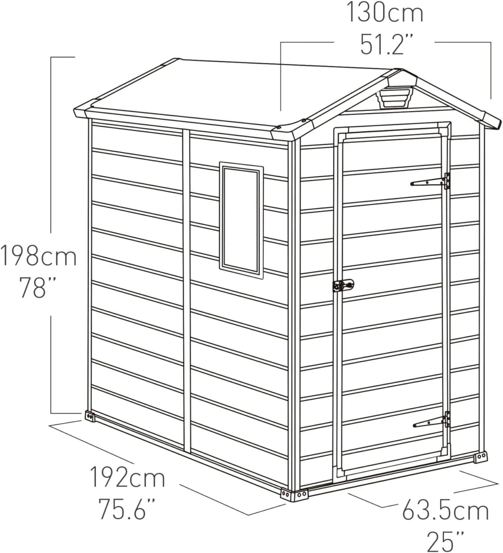 Keter Manor 4X6 - Caseta de jardín, 130x192x198cm y 2,2m2, Suelo, Sistema de ventilación, Puerta y Ventana, Resistente al Agua, Color Gris