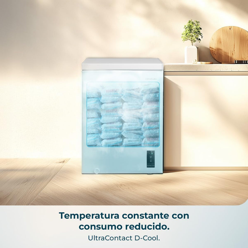 Cecotec Gefriertruhe 143L Bolero CoolMarket Chest 143P Weiß E. Korb mit Griffen, Elektronische LED-Steuerung, UltraContact D-Cool, Dual Function, ZeroG-Tür (80º-30º), Fast Freezing, Kompakt