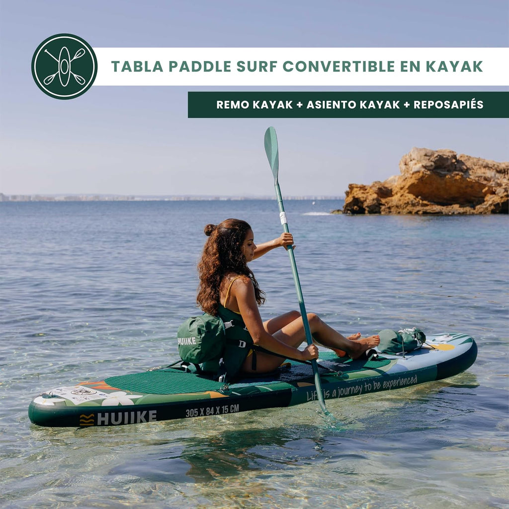 HUIIKE Tabla Paddle Surf Hinchable con Accesorios Incluidos, Remo, Quillas, Inflador. Stand Up Paddle Board Gran Estabilidad y Resistencia. 305 x 84 x 15 cm, Soporta hasta 130 kg