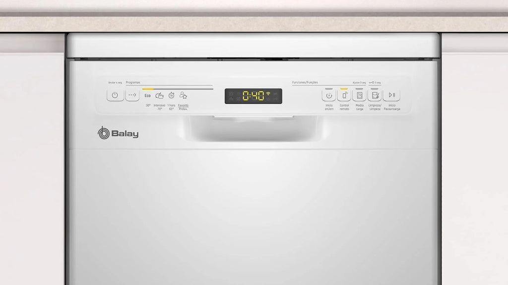 Balay - Lavajillas, Libre instalación, 45 cm de ancho, Motor ExtraSilencio, Home Connect, Display LED, Blanco, 3VN4030BA
