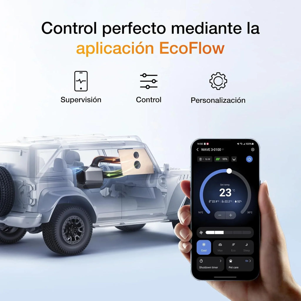 EcoFlow WAVE 3 Climatizador portátil con batería extra de 1024 Wh, refrigeración 1800 W, calefacción 2000 W, autonomía de 8 h, control por app, para camping, autocaravanas, todoterrenos