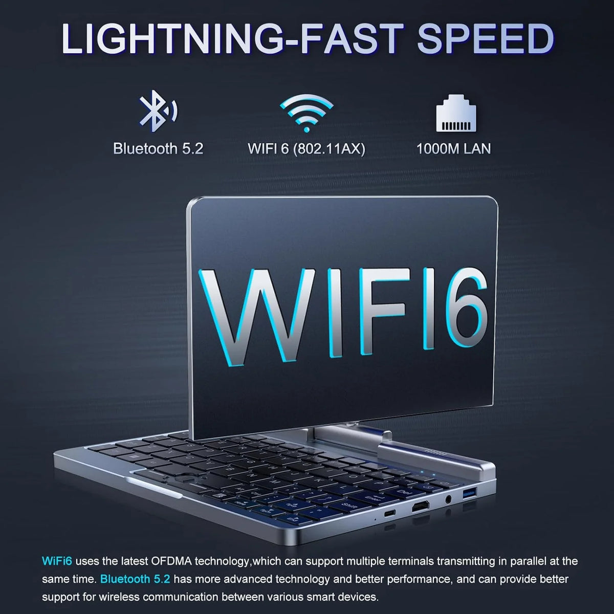 Mini Portátil 8" 2 en 1, Ordenador Portátil Win 11, N150 (hasta 3.6 GHz), 12 GB RAM 1 TB SSD, Pantalla Táctil HD, Teclado Retroiluminado, Wi-Fi 6, USB-C, PC Ligero y Portátil para