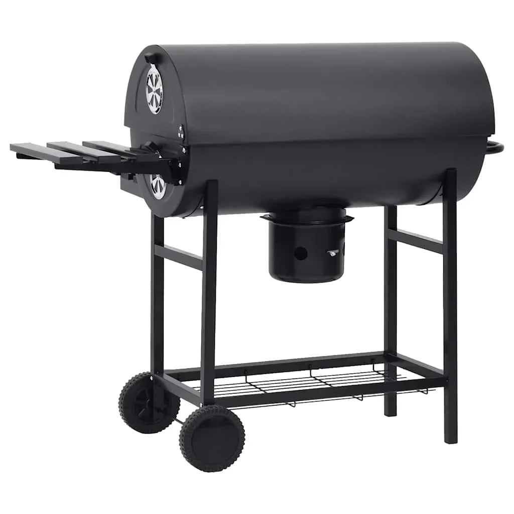 2026 Barbacoa con ruedas y estantes, negra, acero, 115 x 85 x 95 cm, barbacoa exterior