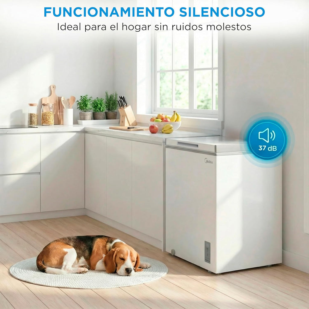 MIDEA Arcon Congelador Pequeño de 143L | Congelador Horizontal Convertible a Frigorífico con Motor Inverter, Control Electrónico de Temperatura, Cestas con Asa | Arcón Silencioso 37 db Bajo Consumo