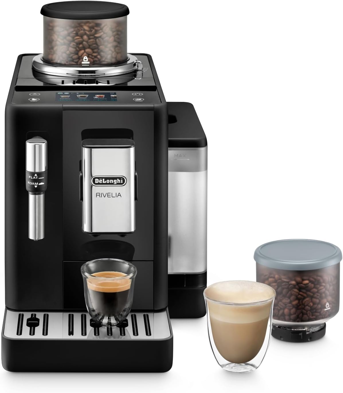 2026 De'Longhi Rivelia EXAM440.55.G, Cafetera Superautomática con LatteCrema Hot, Espumador de Leche Automático, Tamaño Compacto, 16 Recetas, Pantalla Táctil a Color, Gris