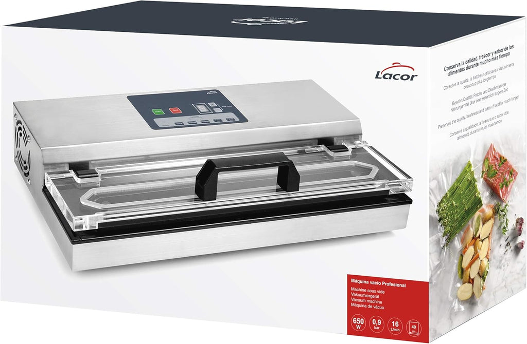 Lacor - 69540 - Vakuumiergerät, Folienschweißgerät, Lebensmittelversiegelungsgerät, Edelstahl, BPA-frei, luftdichte Versiegelung, 650W, 40cm, Inox