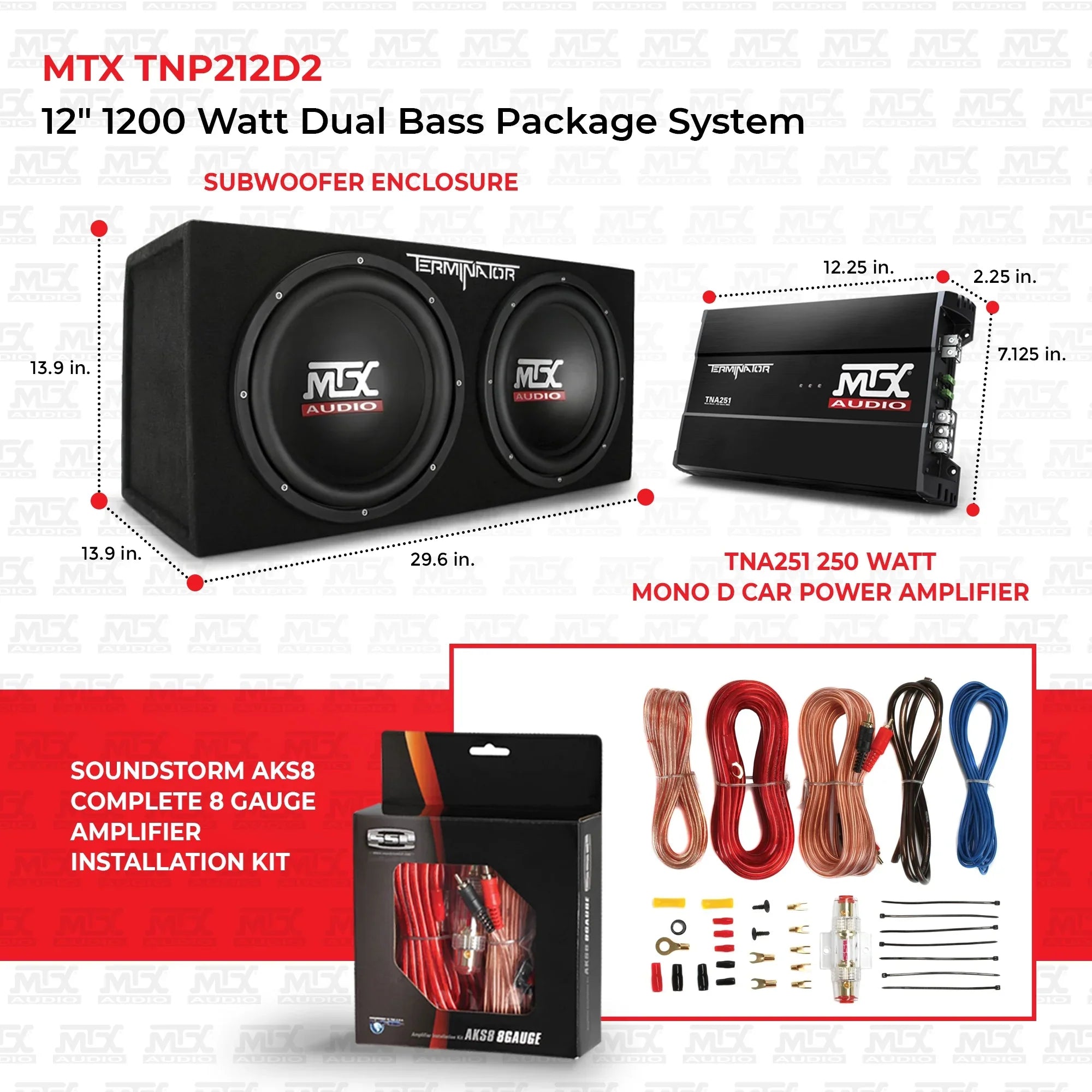 2025 Pack Subwoofer para coche MTX TNP212D2 12" 1200W con amplificador y kit de instalación