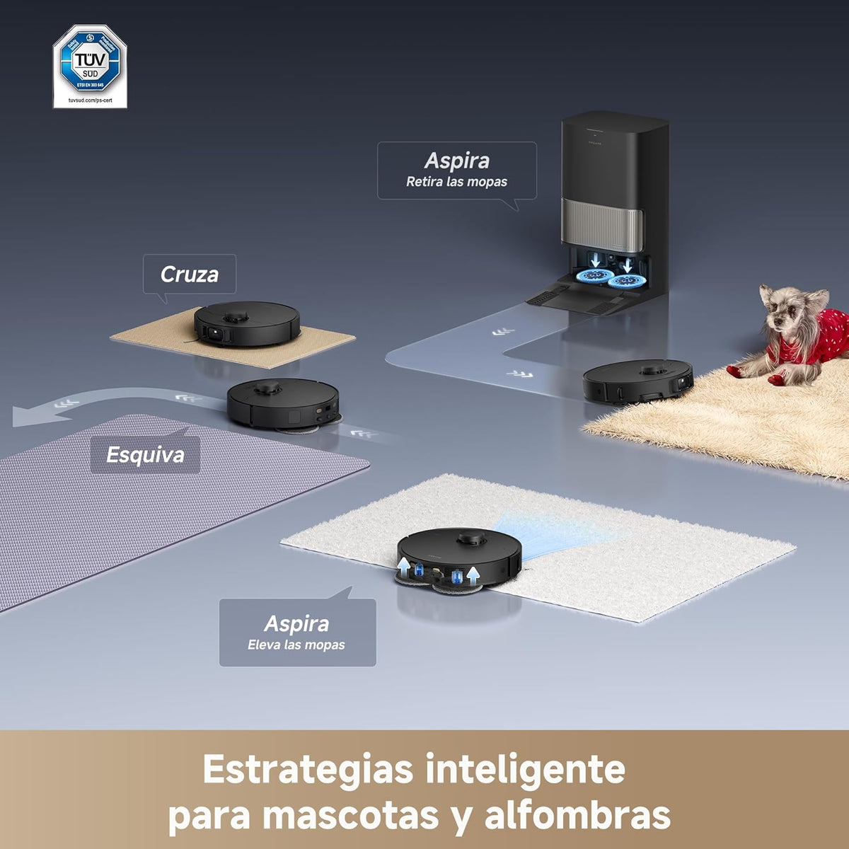 DREAME L40s Pro Ultra Aspiradora Robot, 19.000 Pa, Cepillo Doble HyperStream, Acceso a Altura de 4 cm, Cepillo Lateral Extensible y Elevable, Limpieza con Mopa de Agua Tibia a 75 °C, Autolimpieza 3.0
