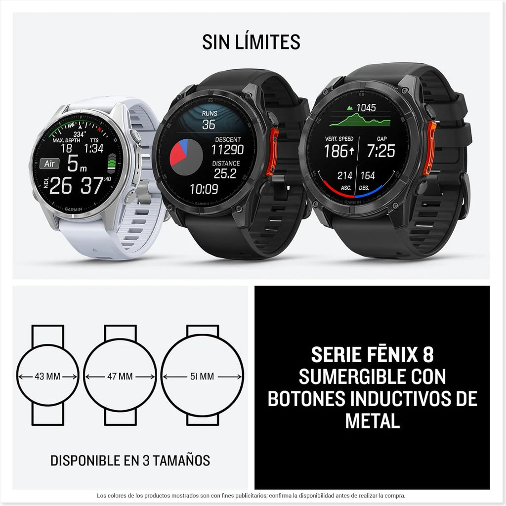 Garmin fēnix 8-51mm - Reloj de Alto Rendimiento GPS Multideporte con Pantalla táctil AMOLED, Linterna LED, Altavoz y micrófono Integrados, Mapas y hasta 29 días de autonomía, Negro