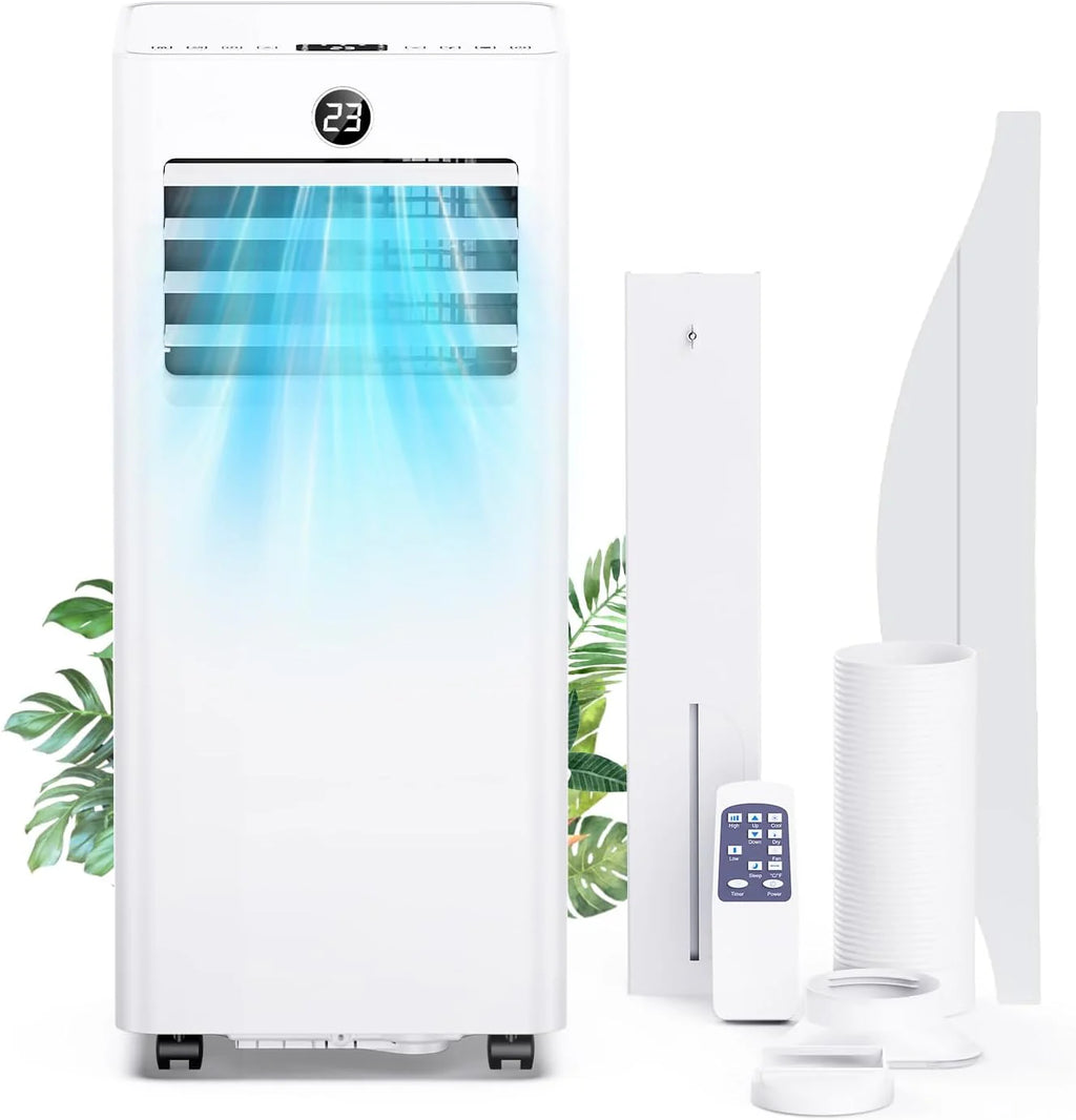 Aire Acondicionado Portatil 7000 BTU, Enfriamiento/Ventilador/Deshumidificación/Modo Sueño 4 en 1, Táctil/Mando a Distancia, Temporizador 24h, Ruedas 360°, Incluye Manguera de Escape & Kit de Ventana