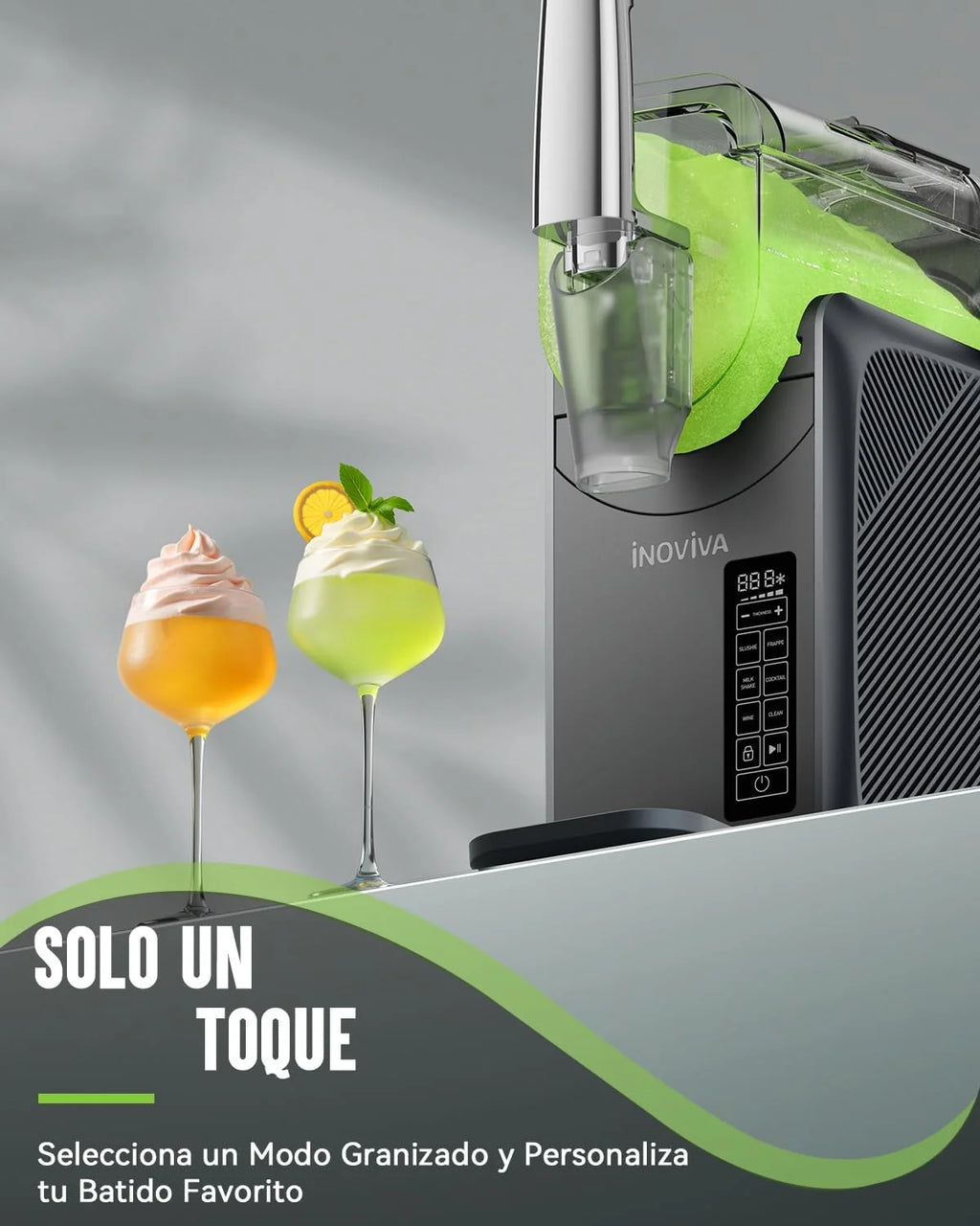 Granizadora Maquina INOVIVA, sin hielo, de 2 l, para el hogar, con autolimpieza, 5 programas preestablecidos, granizados congelados, margaritas, frappés y batidos (versión S1.2)