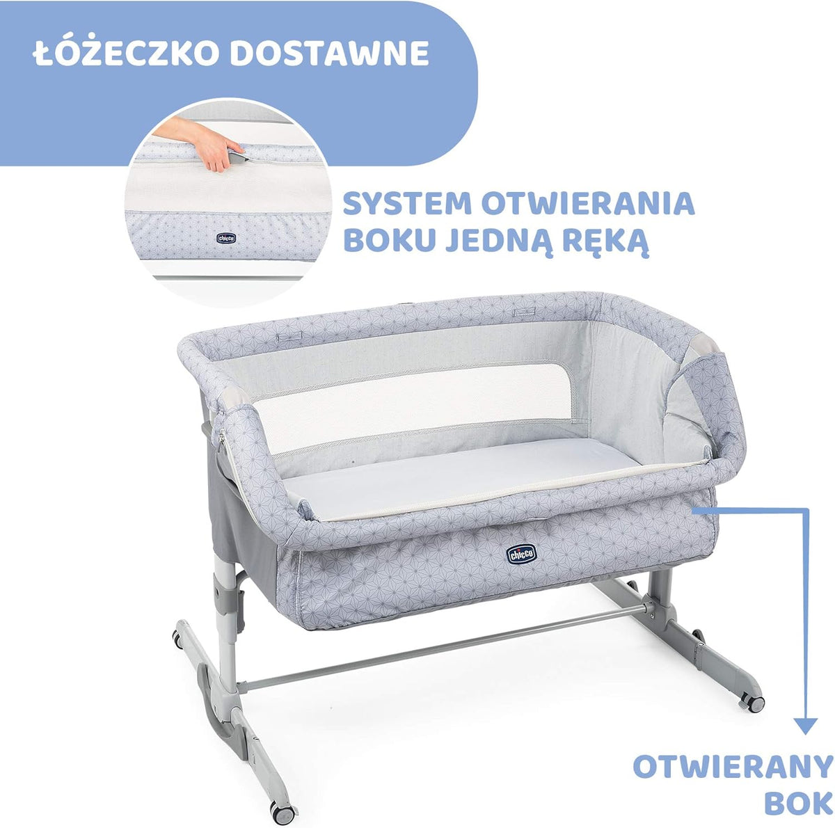 Chicco Next2Me Dream Łóżeczko Dostawka - Do Wspólnego Spania z Dzieckiem, Materac, Funkcja Bujania, Otwierany Bok, Regulacja Wysokości, Okienka z Siateczki, Kółka i Torba Podróżna, 0-6 miesięcy, 9 kg