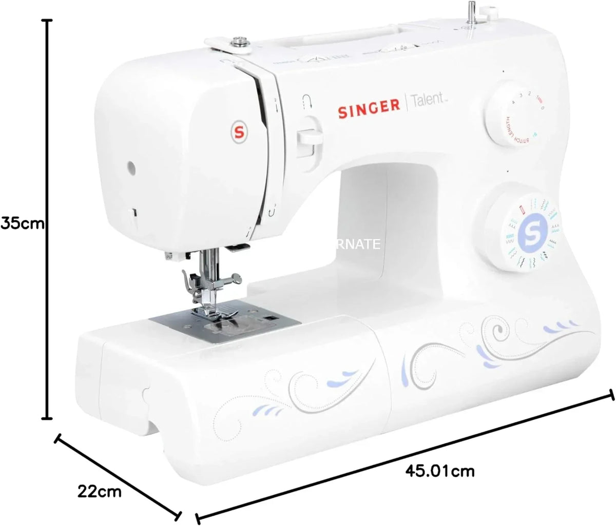 Singer Talent 3323-30 Mechanical Sewing Machine, Utility Stitches, One-Step Fully Automatic Eyelet Stitches, Zig-Zag Up to 6 mm, Automatic Threading, Professional Sewing Machine, White