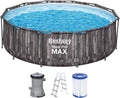 Bestway Steel Pro MAX Frame Pool – Rund (366 x 100 cm, inkl. Filterpumpe, Holzoptik)