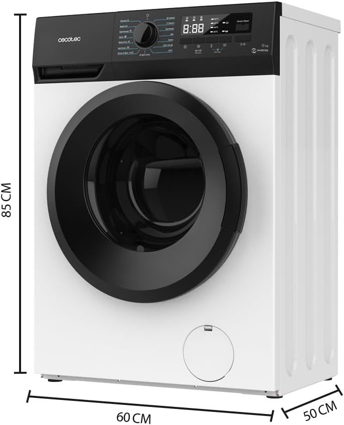 Cecotec Lavadora 8Kg de Carga Frontal Bolero DressCode 8300 Inverter A. 1950W, Revoluciones Programables hasta 1400 rpm, 15 Programas, Bajo Consumo, Motor Inverter Plus, Vapor SteamMax