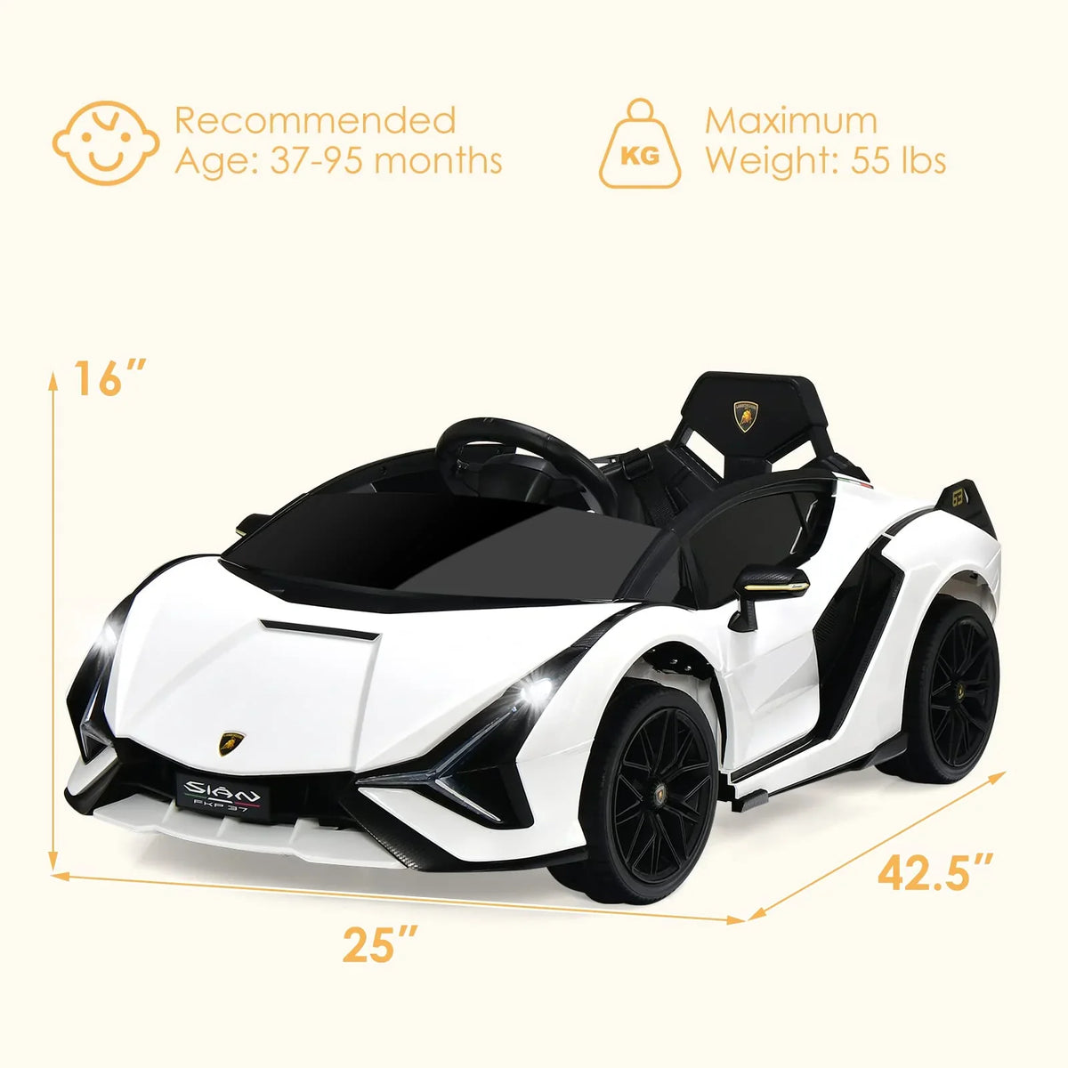 Lamborghini Licenciado Eléctrico con Suspensión y Bluetooth