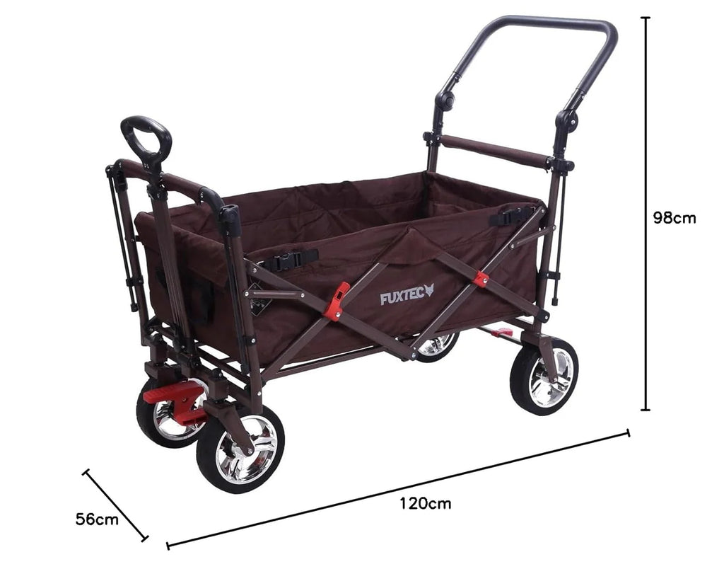 Bollerwagen FUXTEC FX-CT700, Carro Plegable Gris para el Transporte de niños, Ciudad, Campo, Playa o montaña - con Capota Anti-UV, asa de Empuje, Freno de Mano Delantero y Trasero, El Original