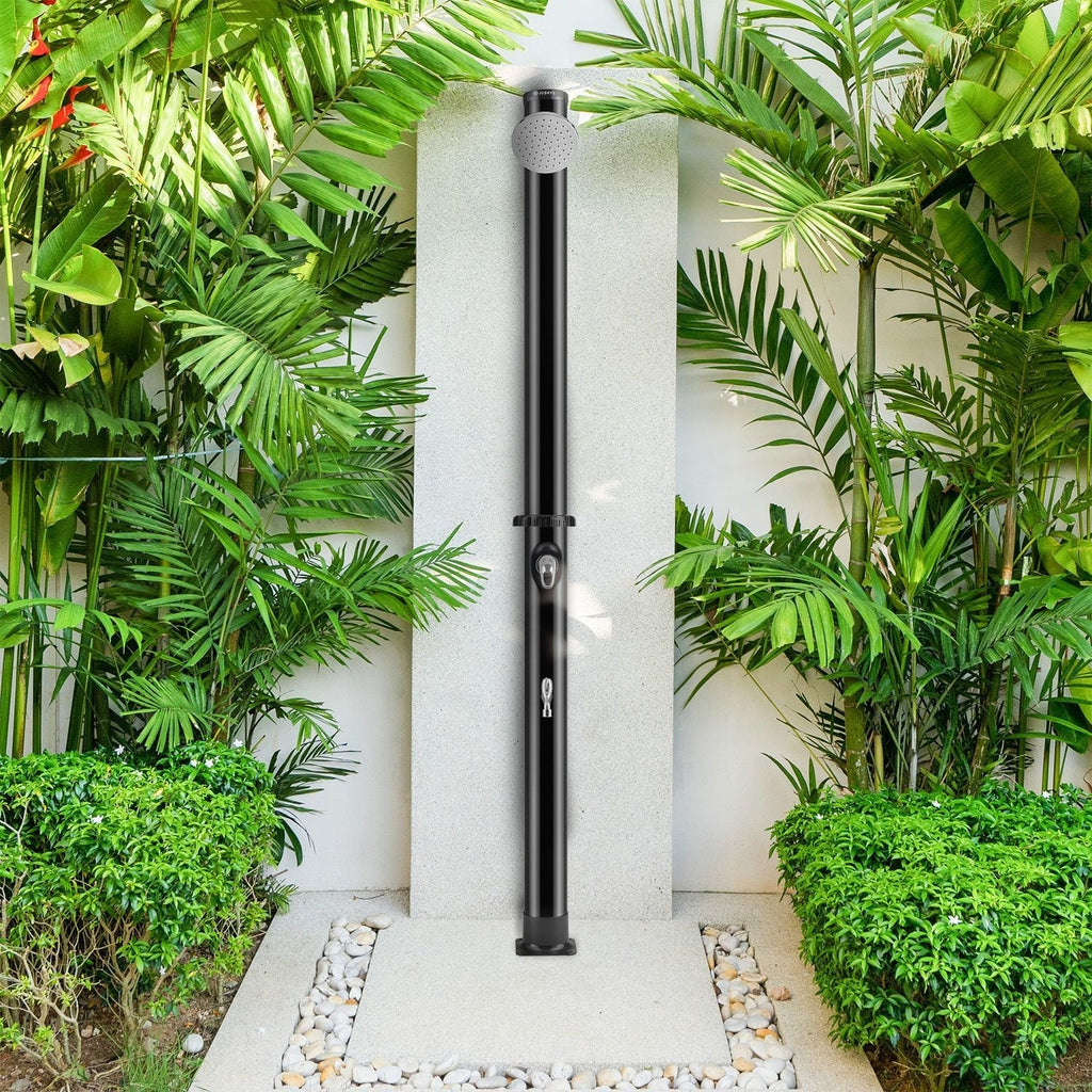 2025 Ducha Solar de Jardín Victoria 20 L Negra con Rociador Lluvia, Regulador de Temperatura y Ducha para Pies