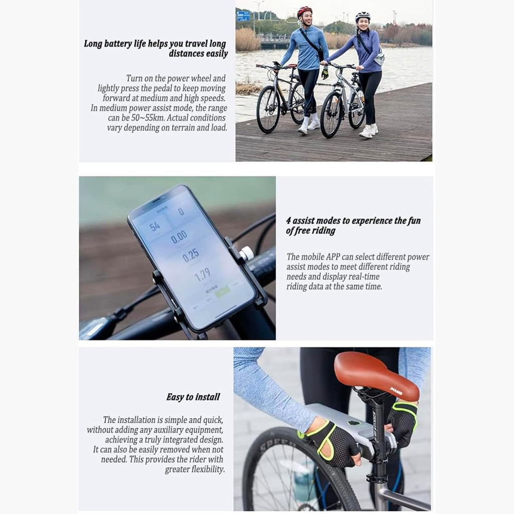 Kit ConversióN Bicicleta EléCtrica + Adaptador Tija SillíN 6 Velocidades, MáX. 15,5 Mph, 2 Kg Ligero De Transportar + Control De AplicacióN, Bueno Para Bicicletas MontañA Y Carretera