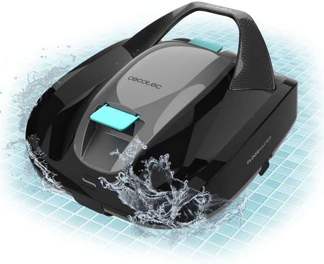 Cecotec Roboter Poolreiniger kabellos Conga Pooldroid 2000 FloorMaster. 100 Min. Akkulaufzeit, Pool ohne Gefälle, bis zu 80m2, max. Tiefe 2,5m, Kapazität 2,5L, Hocheffizienzfilter