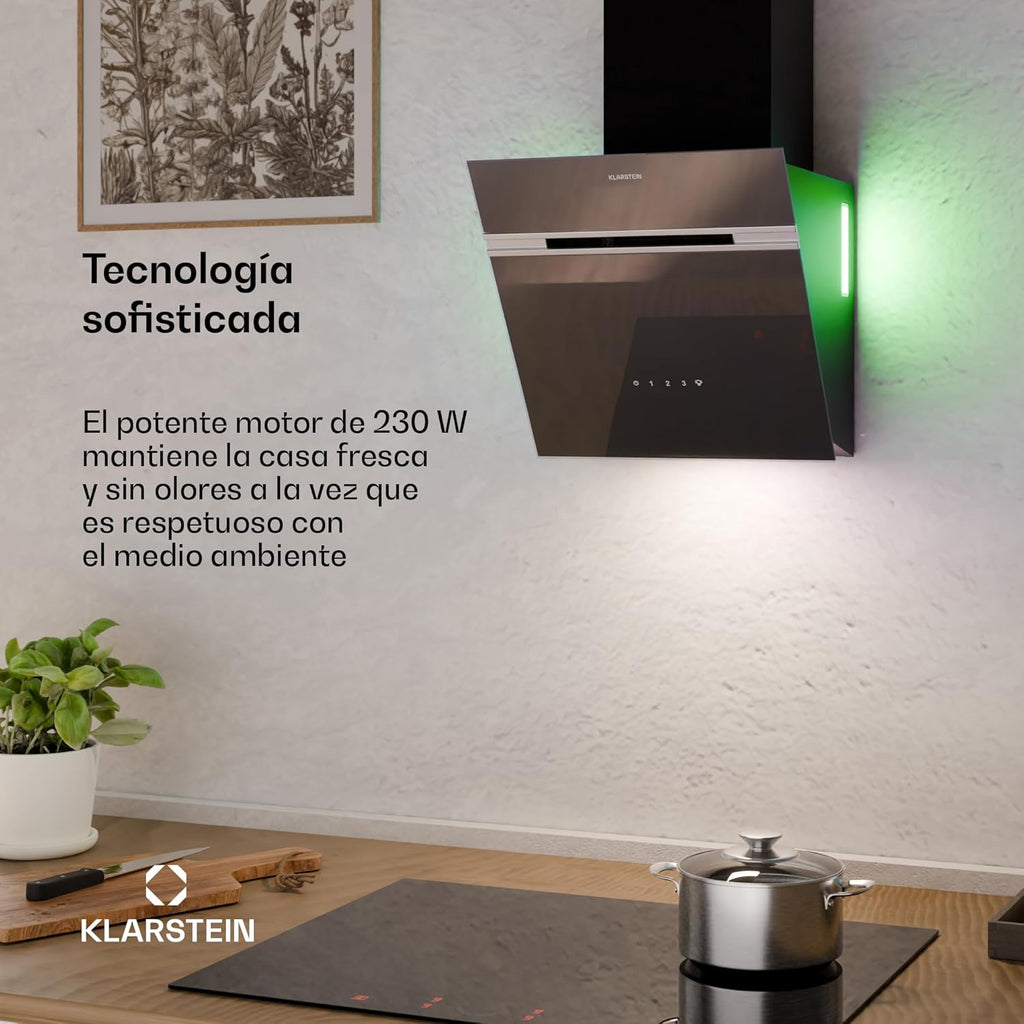 KLARSTEIN Alina Dunstabzugshaube - 570 m³/h, Klasse A, LED, 54 dB, Umluft & Abluft, Dekorative Küchenabzugshaube, Touch-Steuerung, 39,8 cm breit, Schwarz