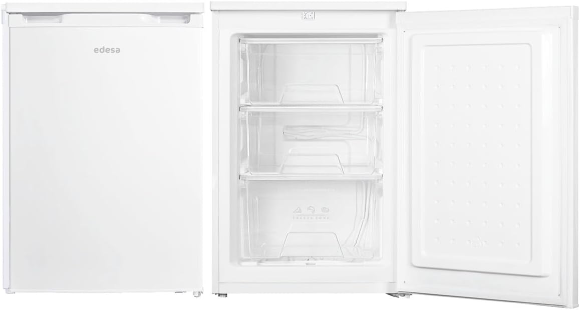 Edesa Gefrierschrank horizontal EZS-0813 WH/A Auftischgerät homogene Kühlung mechanische Temperaturregelung 3 Schubladen und wechselbarer Türanschlag integrierter Griff Breite 55,3cm Farbe Weiß