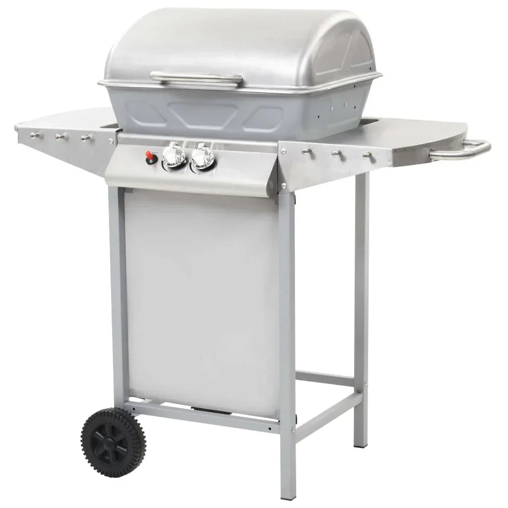 Barbacoa Portátil De Gas Con 2 Zonas Plateada Acero Inoxidable Vidaxl