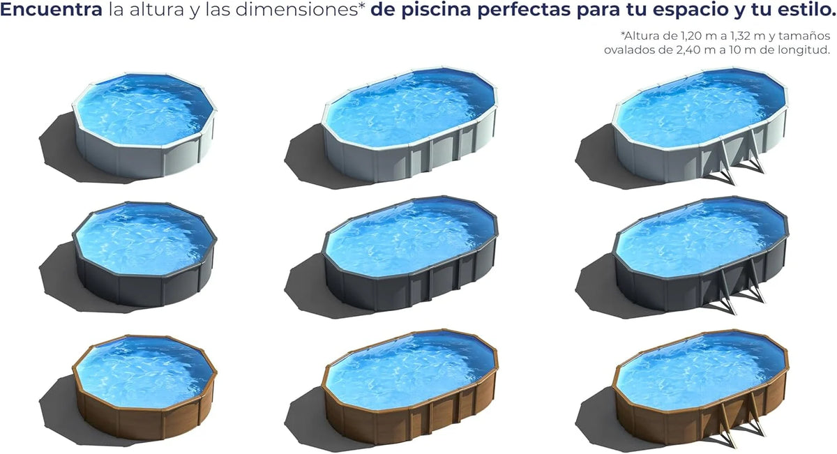 Piscina de Acero Elevada,Redonda con Aspecto Acero Blanco. Piscinas Desmontables para Jardín 240 x 120 cm - Piscina Gre KIT300ECO Fidji.