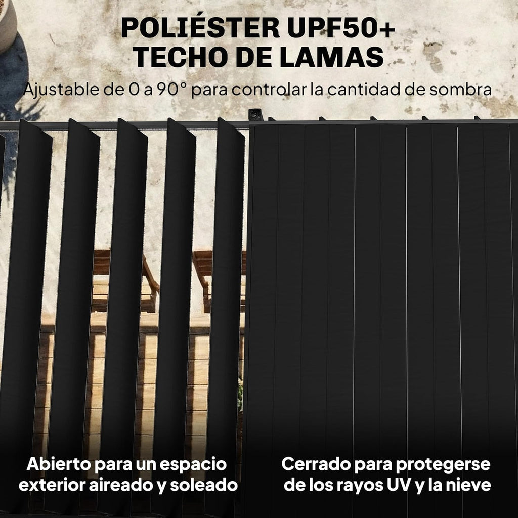 Outsunny Pérgola de Jardín 3x5,7 m, Cenador de Jardín con Techo de Lamas Ajustable a 90°, Manivela, Estructura de Aluminio, Protección UPF50+, Pabellón para Exterior, Patio, Terraza, Gris Oscuro