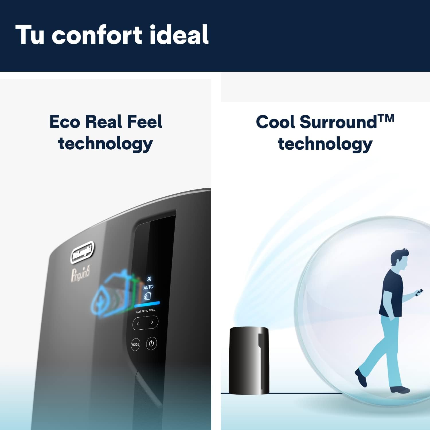 Pingüino PACEL112 Leises mobiles Klimagerät mit Eco-Real-Feel- und Cool-Surround-Technologie, Entfeuchterfunktion, 2,9 kW, 63 dB, Kunststoff, Schwarz, Energieeffizienzklasse A, bis zu 110m3