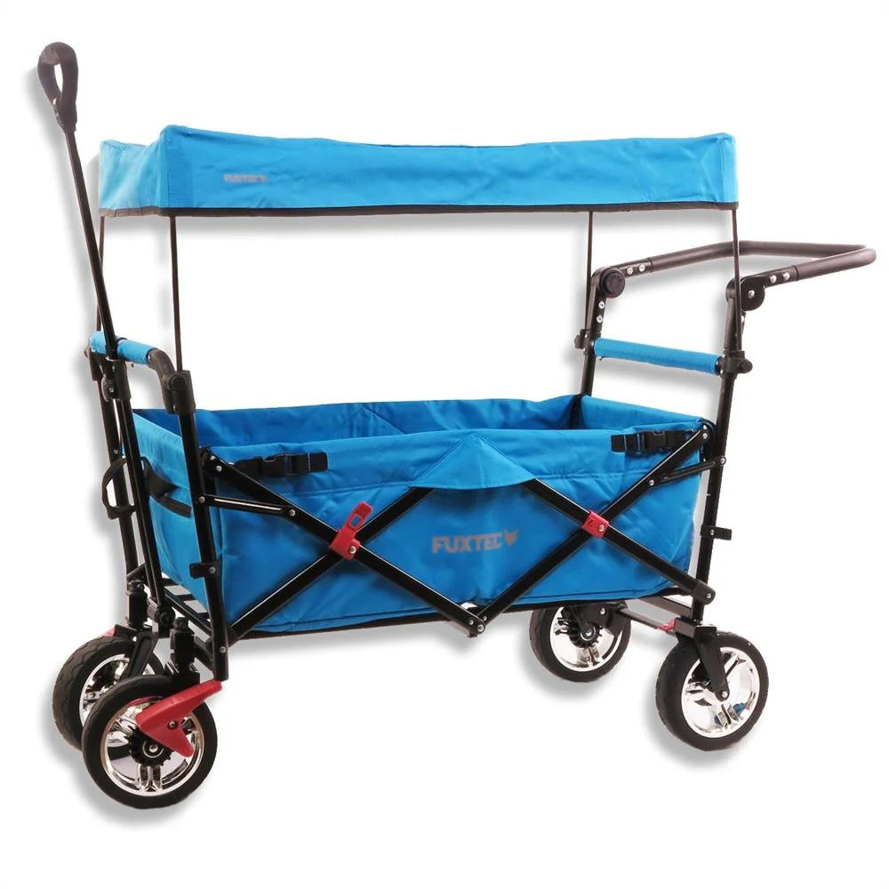 Bollerwagen FUXTEC FX-CT700, Carro Plegable Gris para el Transporte de niños, Ciudad, Campo, Playa o montaña - con Capota Anti-UV, asa de Empuje, Freno de Mano Delantero y Trasero, El Original