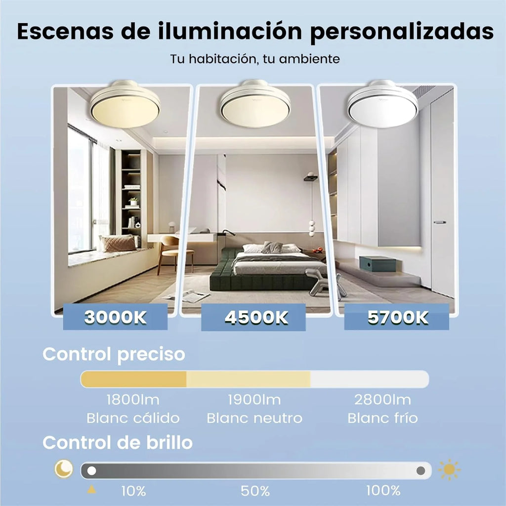 Stiller, flügelloser Deckenventilator mit dimmbarem Licht 60W 30W DC-Motor 30W CCT-Licht 3000-5700K LED-Deckenventilatorlampe und Fernbedienung 6 Geschwindigkeiten Timer Speicher Geeignet für Wohnzimmer Schlafzimmer