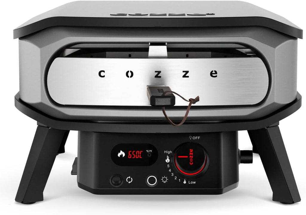 Cozze® Gas-Pizzaofen PREMIUM ROTATE – 13” – 30 mbar – Rotierender Edelstahlofen mit Cordierit-Pizzastein Ø34,5 cm – schnelles und gleichmäßiges Backen