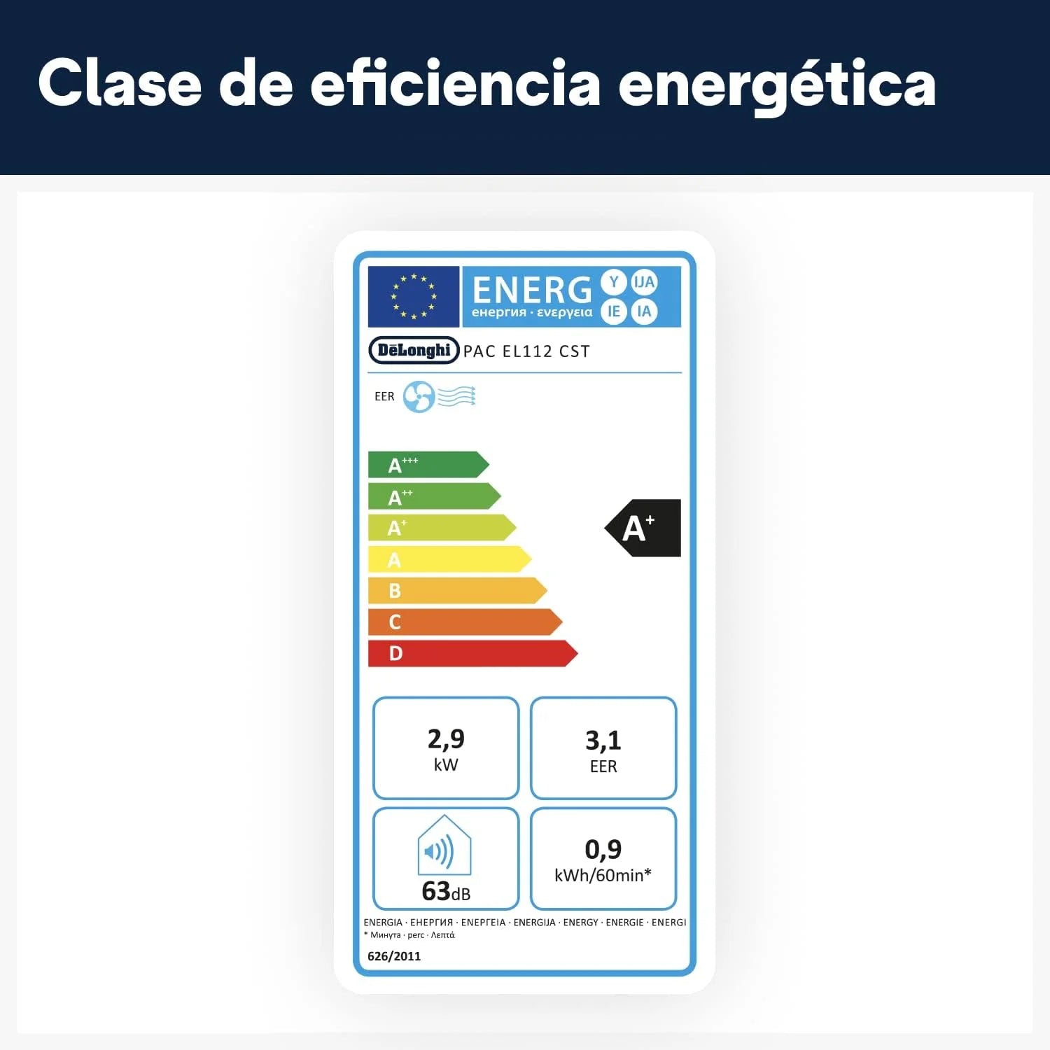 Pingüino PACEL112 Silent Aire Acondicionado Portátil Silencioso con Tecnología Eco Real Feel y Cool Surround, Función Deshumidificadora, 2.9 kW, 63 dB, Plástico, Negro, Clasa A, hasta 110m3
