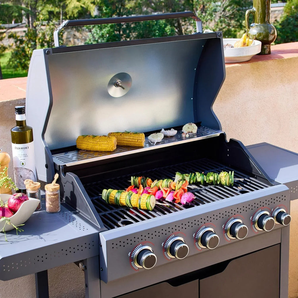Gasgrill 5 Brenner + 1 Seitenbrenner, Schwarz