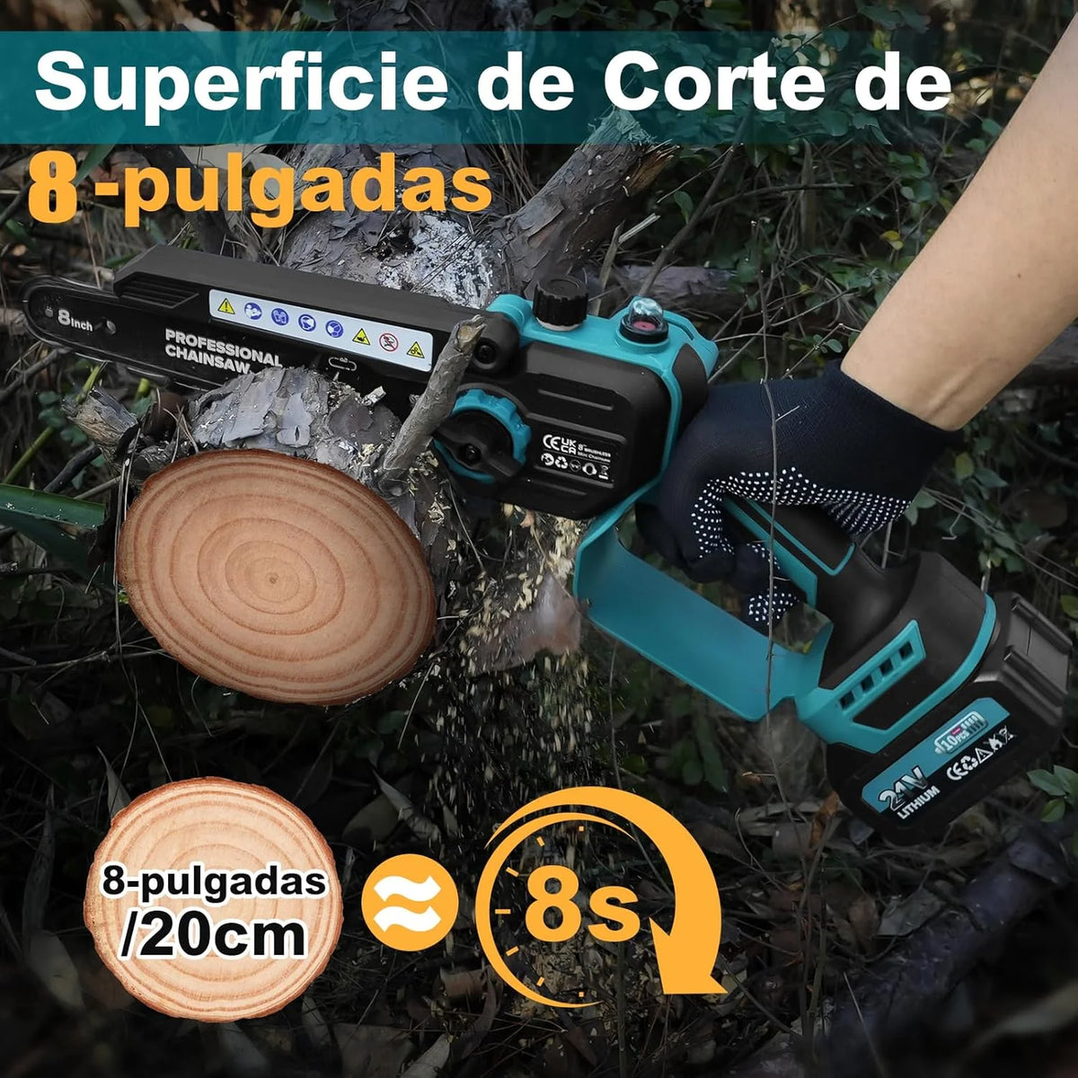 2-in-1 8 Zoll Akku-Mini-Kettensäge und Hochentaster mit 2x 4000mAh Akkus, bürstenlose Kettensäge mit Teleskopstange für den Außenbereich, ausziehbar bis 4M