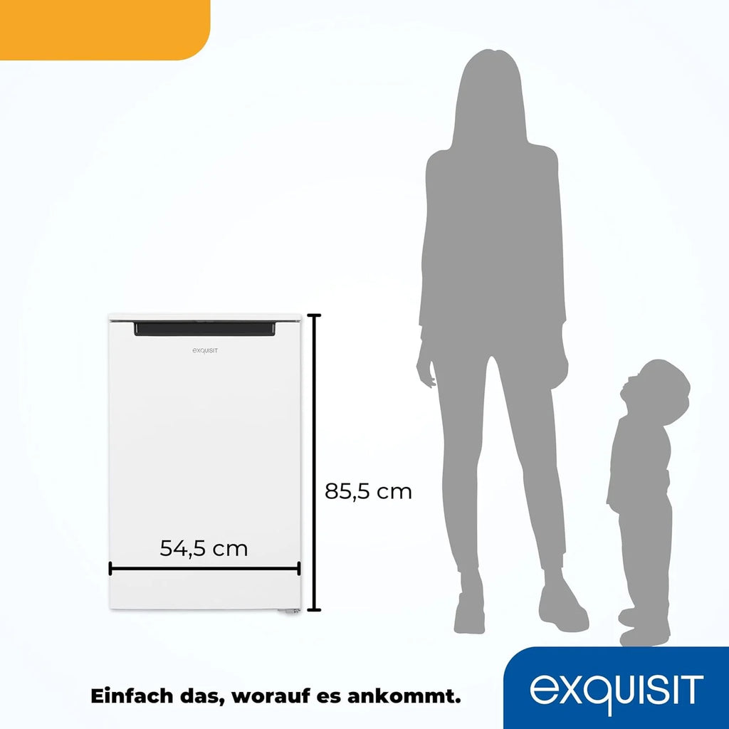 Exquisit congelador vertical, 87L, 4 estrellas, clase D, Color blanco, 3 cajones, método descongelación manual, termostato ajustable, puerta reversible, 40 db, consumo 132 kwh/año, 85,5x54,5x58 cm