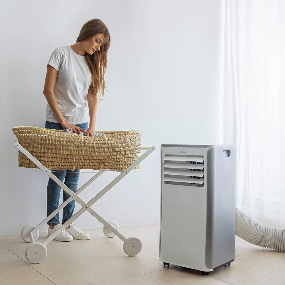 Cecotec Aire Acondicionado Portátil con Mando a Distancia ForceClima 9100. 9000 BTU, Bajo Consumo, Pantalla LED, 4 Modos, 2 Velocidades, Cobertura 20-25m2