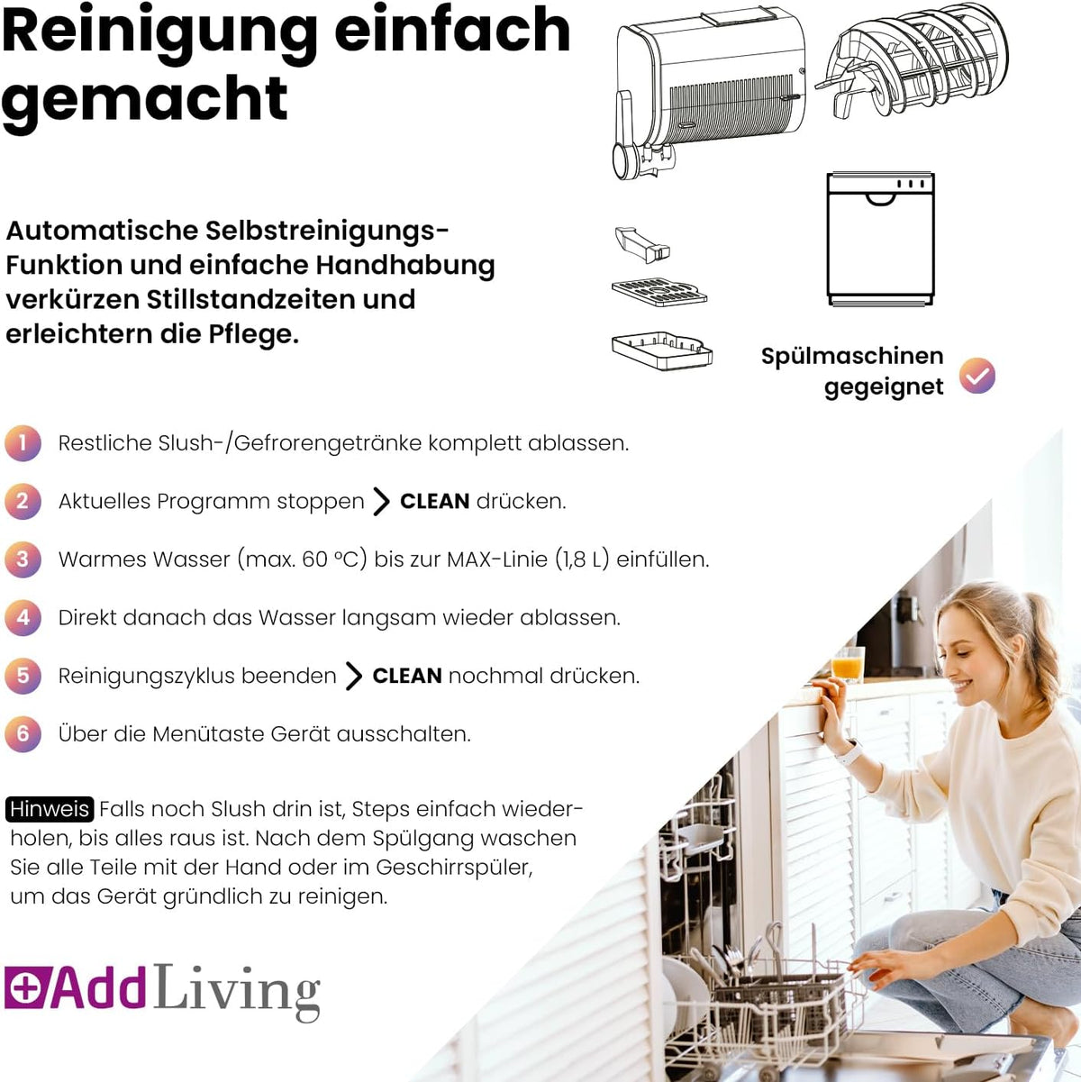 SLUSH Maschine für Zuhause | Slushy Maker & Eismaschine mit 6 Programmen | 2,6L Slush Eis Maschine für Cocktails, Slush-Eis, Softeis, Frappe, Milchshakes | Selbstreinigend | Schwarz/Silber